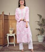 hand embroidered pink mal-mal lucknowi chikan kurta