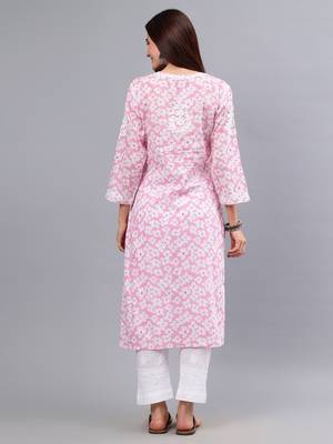 hand embroidered pink mal-mal lucknowi chikan kurta 2