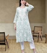 hand embroidered green mal-mal lucknowi chikan kurta