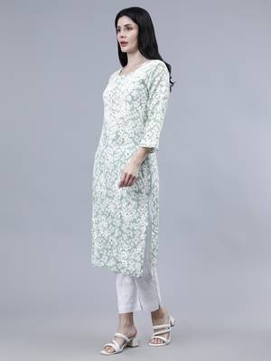 hand embroidered green mal-mal lucknowi chikan kurta 5