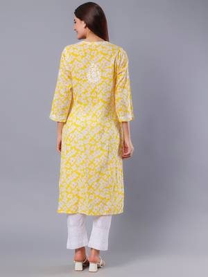 hand embroidered yellow mal-mal lucknowi chikan kurta 2