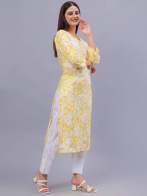 hand embroidered yellow mal-mal lucknowi chikan kurta 4