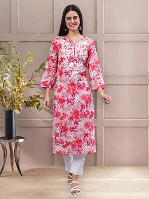 hand embroidered pink mal-mal lucknowi chikan kurta 1