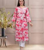 hand embroidered pink mal-mal lucknowi chikan kurta