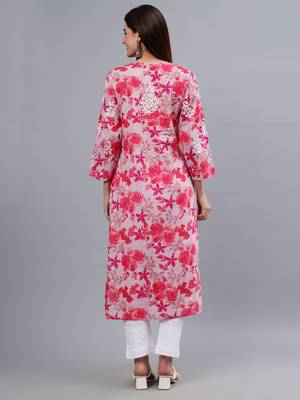 hand embroidered pink mal-mal lucknowi chikan kurta 2