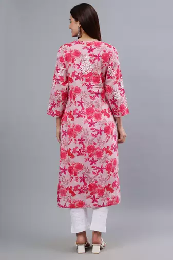 hand embroidered pink mal-mal lucknowi chikan kurta