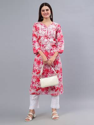 hand embroidered pink mal-mal lucknowi chikan kurta 5