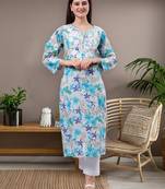 hand embroidered blue mal-mal lucknowi chikan kurta