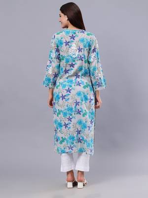 hand embroidered blue mal-mal lucknowi chikan kurta 2