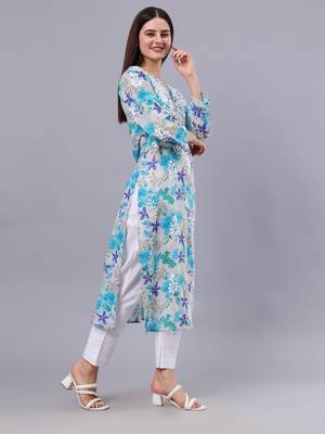 hand embroidered blue mal-mal lucknowi chikan kurta 4