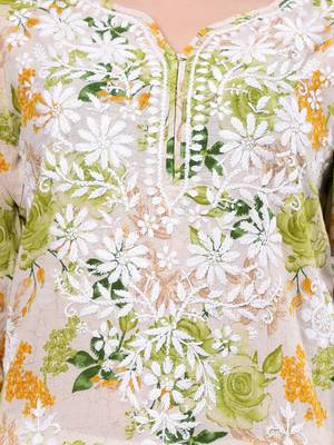 hand embroidered green mal-mal lucknowi chikan kurta 3