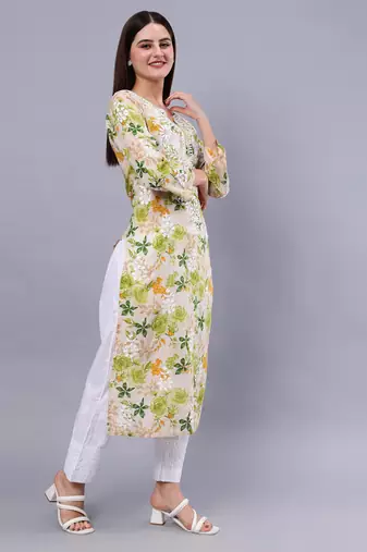 hand embroidered green mal-mal lucknowi chikan kurta
