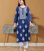 hand embroidered navy blue rayon lucknowi chikan kurta