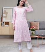 hand embroidered pink cotton lucknowi chikan kurta