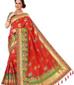 Trendmalls Women's Red Embroidered Printed Silk Saree With Heavy Work Blouse Piece