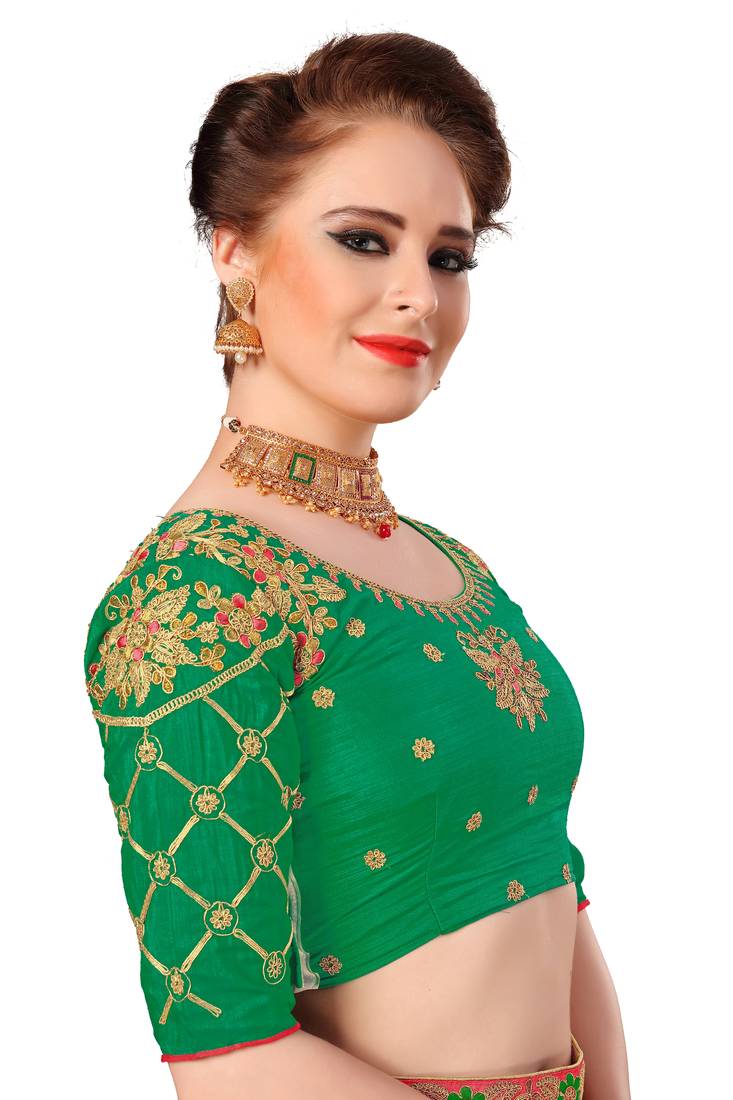 Trendmalls Women's Red Embroidered Printed Silk Saree With Heavy Work Blouse Piece