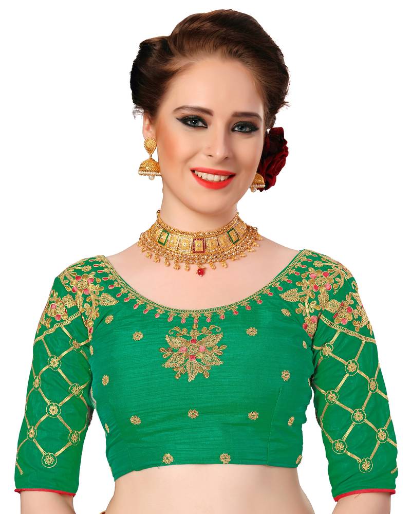 Trendmalls Women's Red Embroidered Printed Silk Saree With Heavy Work Blouse Piece