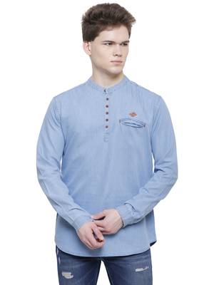 men's light blue short denim kurta 1
