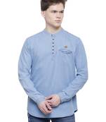 men's light blue short denim kurta