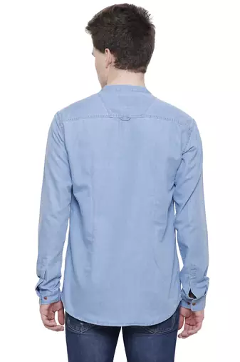 men's light blue short denim kurta