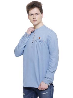 men's light blue short denim kurta 3