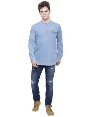 men's light blue short denim kurta 4