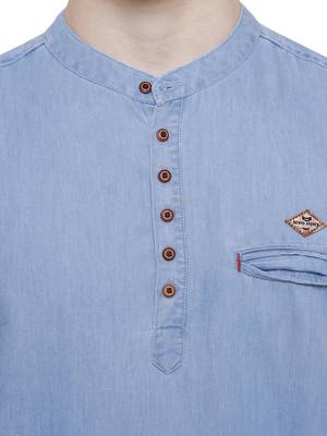 men's light blue short denim kurta 5