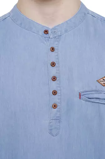 men's light blue short denim kurta