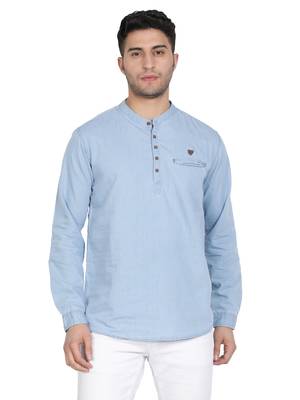 men's light blue short denim kurta 1