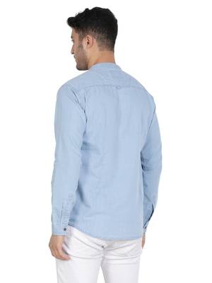 men's light blue short denim kurta 2
