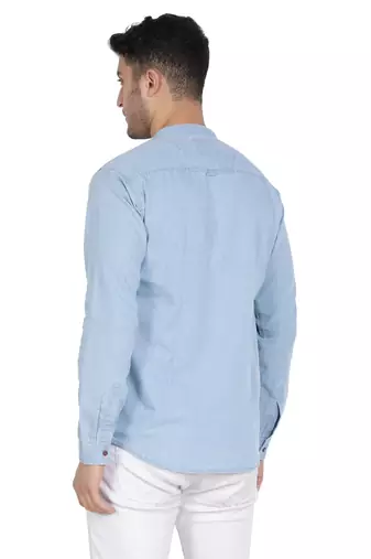 men's light blue short denim kurta