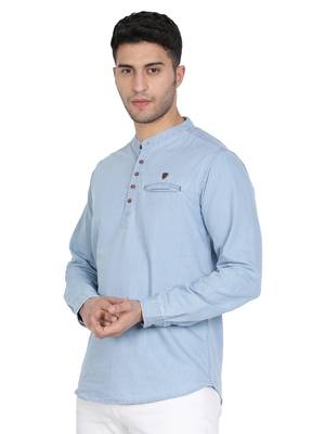 men's light blue short denim kurta 3