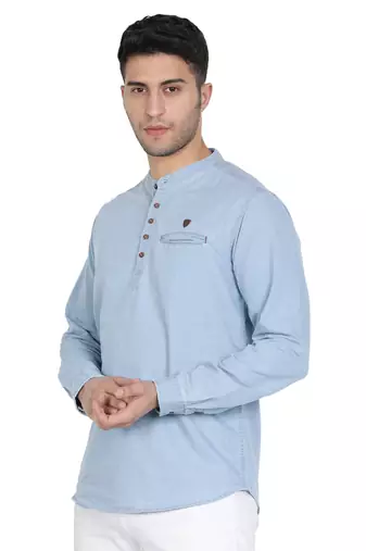 men's light blue short denim kurta