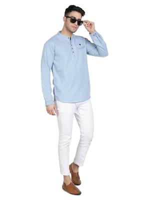 men's light blue short denim kurta 4