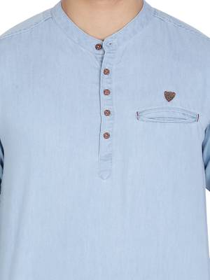 men's light blue short denim kurta 5
