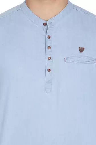 men's light blue short denim kurta