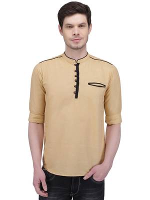 men's linen cotton royal beige short kurta for men 1