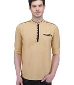 men's linen cotton royal beige short kurta for men