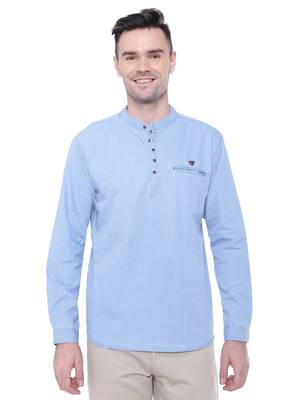men's light blue short denim kurta 1