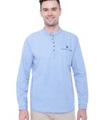 men's light blue short denim kurta