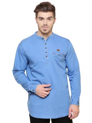 men's light blue short denim kurta 1