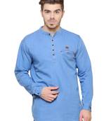men's light blue short denim kurta
