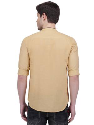 men's linen cotton royal beige short kurta for men 2