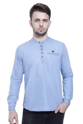 men's light blue short denim kurta 1