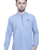 men's light blue short denim kurta
