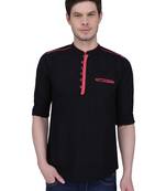 men's linen cotton black short kurta for men  