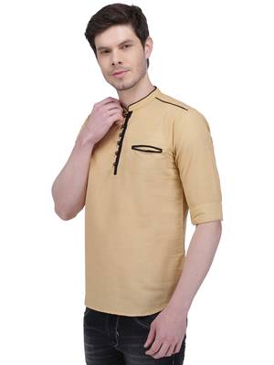 men's linen cotton royal beige short kurta for men 3