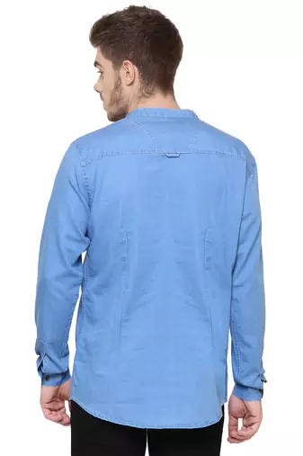 men's light blue short denim kurta