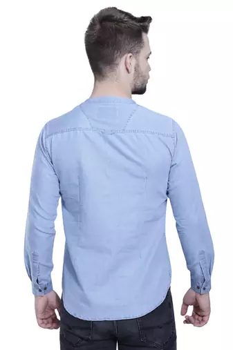 men's light blue short denim kurta
