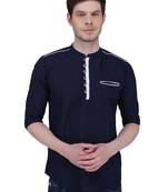 men's linen cotton navy blue short kurta for men